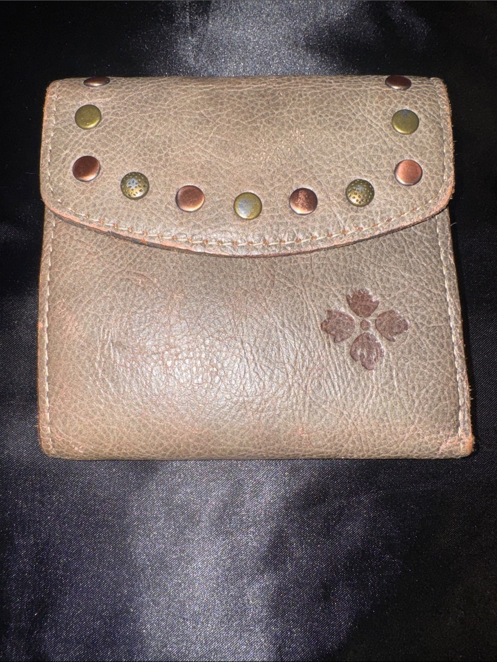 Patricia Nash Taupe Leather Studded Fold Wallet